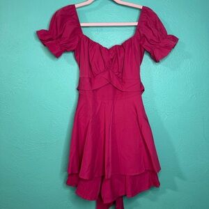 LYANER Women's Off Shoulder Wrap Tie Up Back Ruffle Short Sleeve Romper